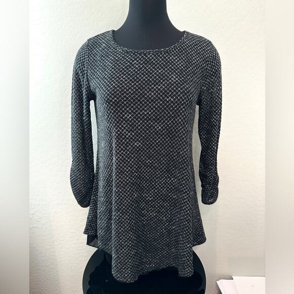 ALFANI | Black White Diamond Print Waffle Knit Tunic Blouse | Size Small - Picture 2 of 7